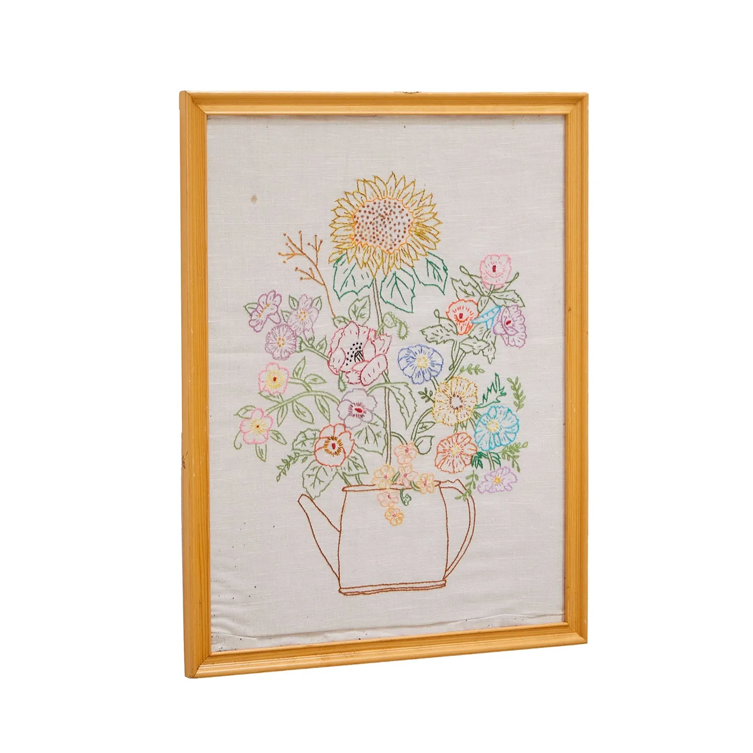 0036 (A D) White Framed Flower Embroidery Artwork