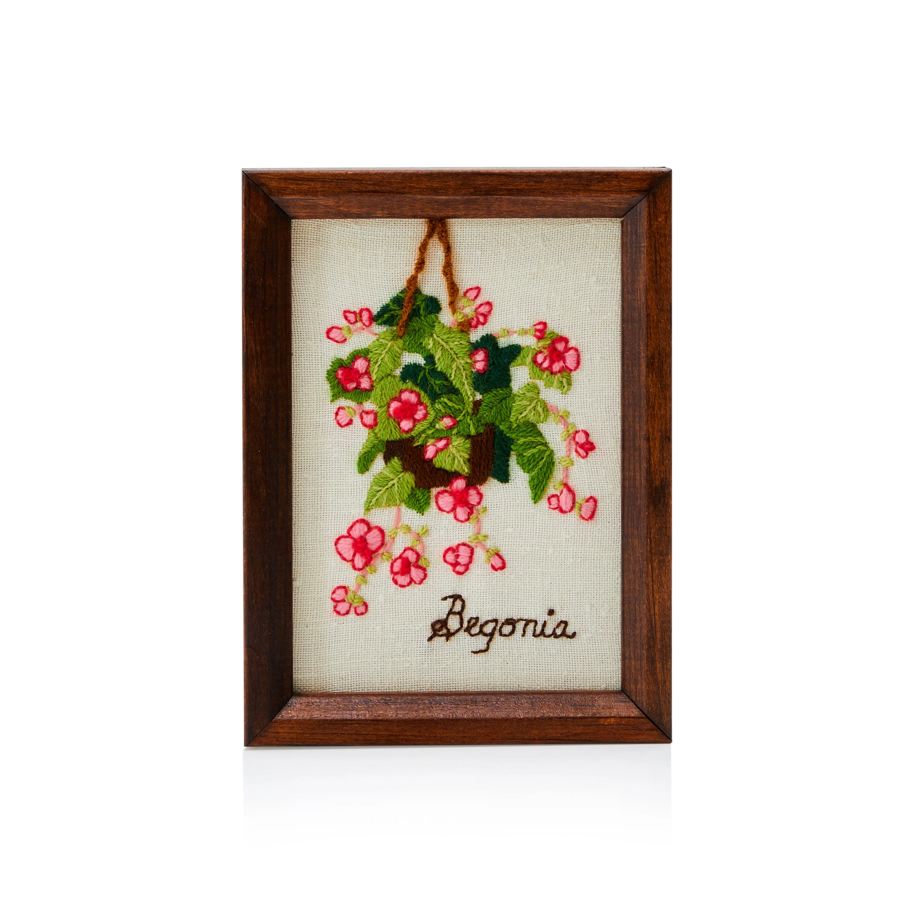 0041 (A D) Green & Pink Begonia Embroidery Art