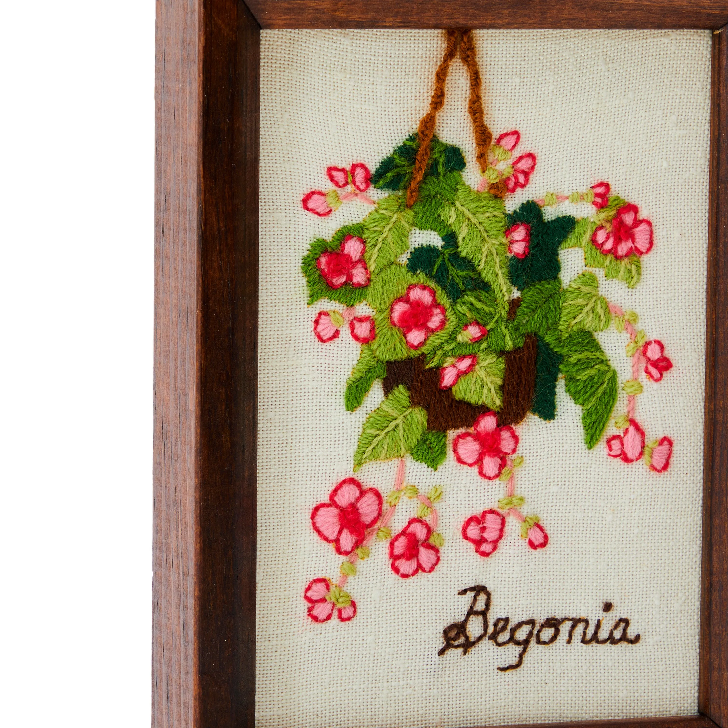 0041 (A D) Green & Pink Begonia Embroidery Art