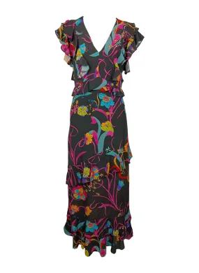 2230060 V-Neck Ruffled Sleeve Backless Printed Maxi Dress *Last Piece
