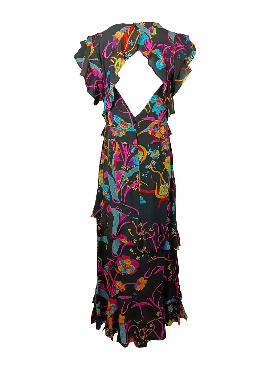 2230060 V-Neck Ruffled Sleeve Backless Printed Maxi Dress *Last Piece