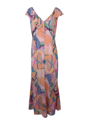 2230061 Ruffled V-Neck Sleeveless Printed Dress *Orange