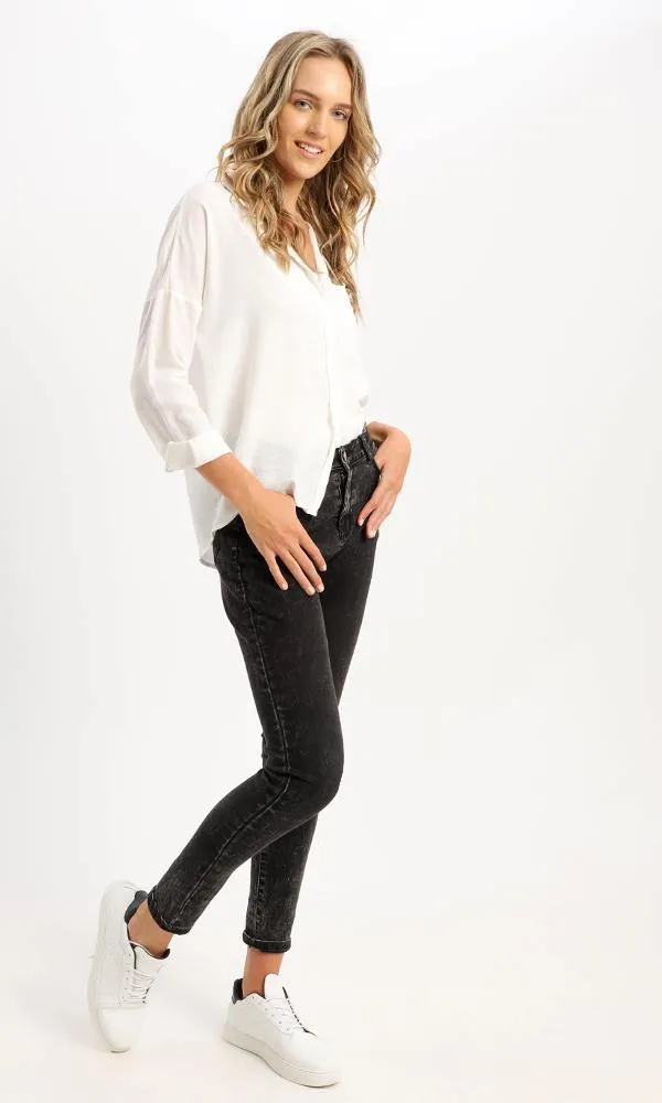94814 Front Buttons Down Textured Off-White Shirt