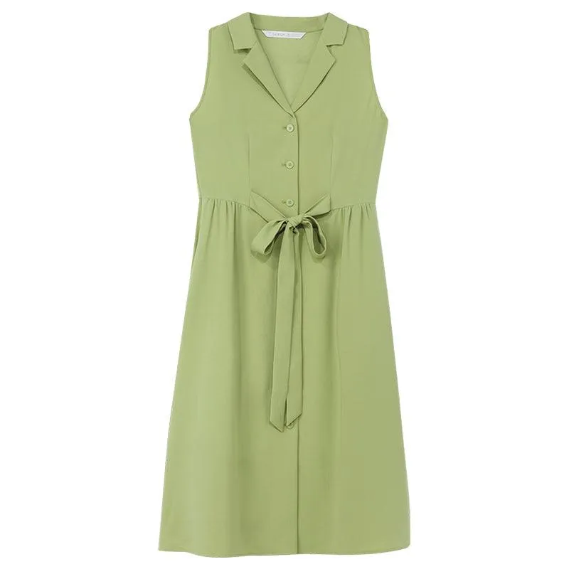 Acetate Single-Breasted Spread Collar Midi Dress