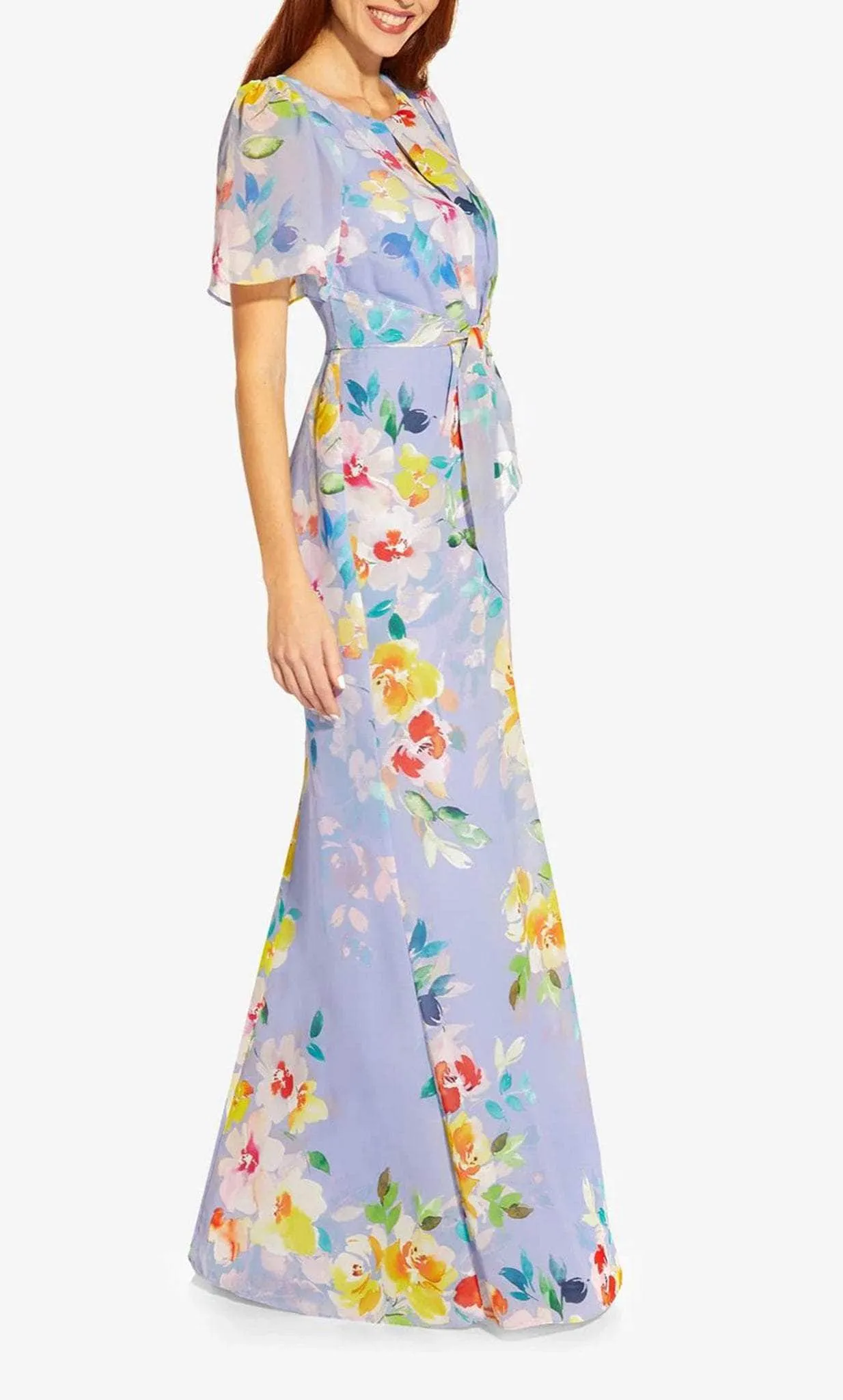 Adrianna Papell AP1E209584 - Flutter Sleeve Floral Long Dress