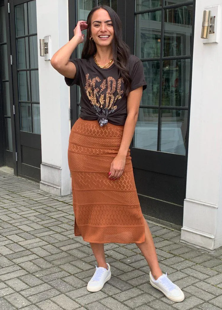 Allison Textured Knit Midi Skirt - Rust ***FINAL SALE***
