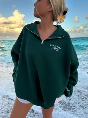Amber Winter Green Sunkissedcoconut Embroider Quarter Zip Sweatshirt
