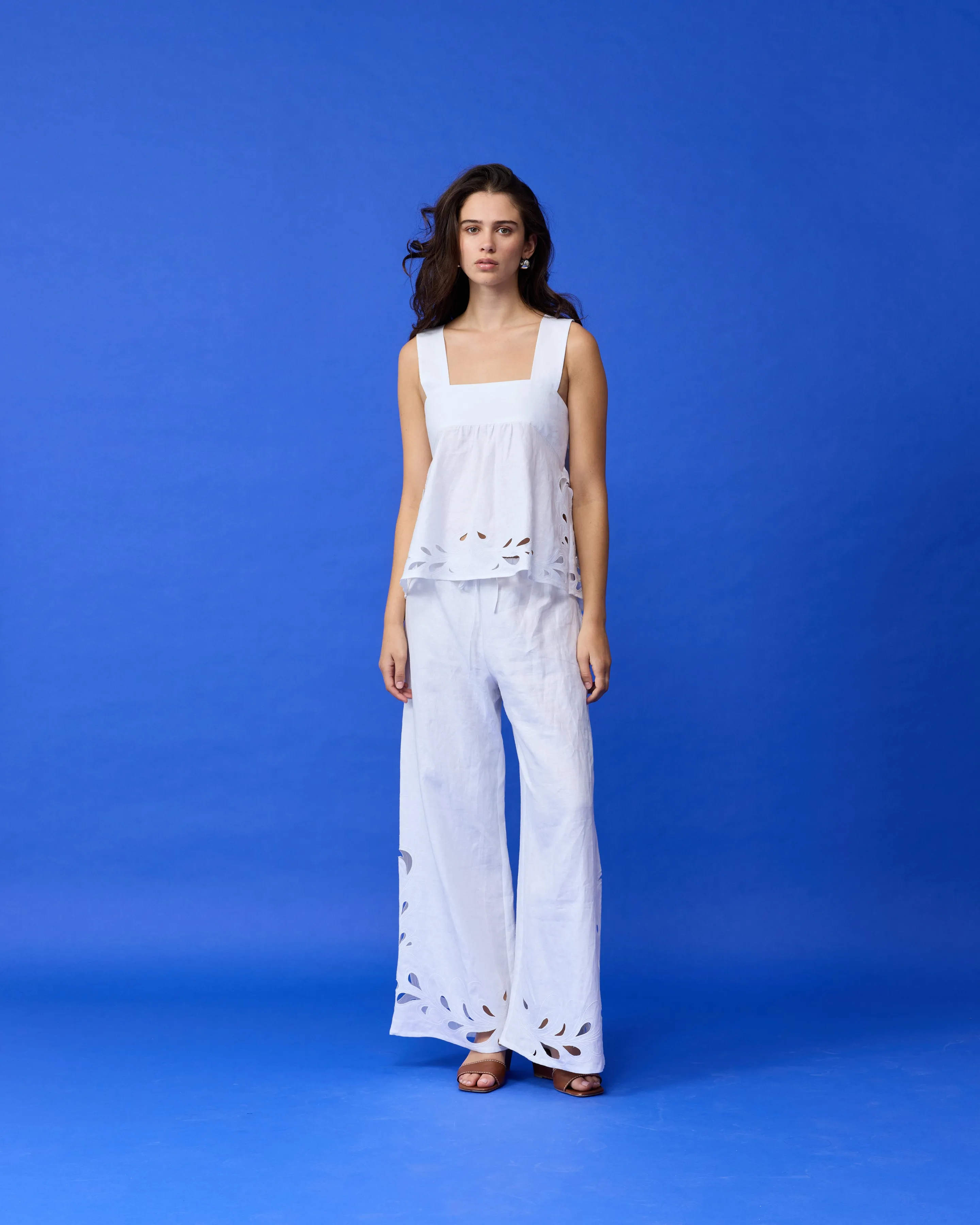 ANDIE LINEN PANT WHITE EMBROIDERY