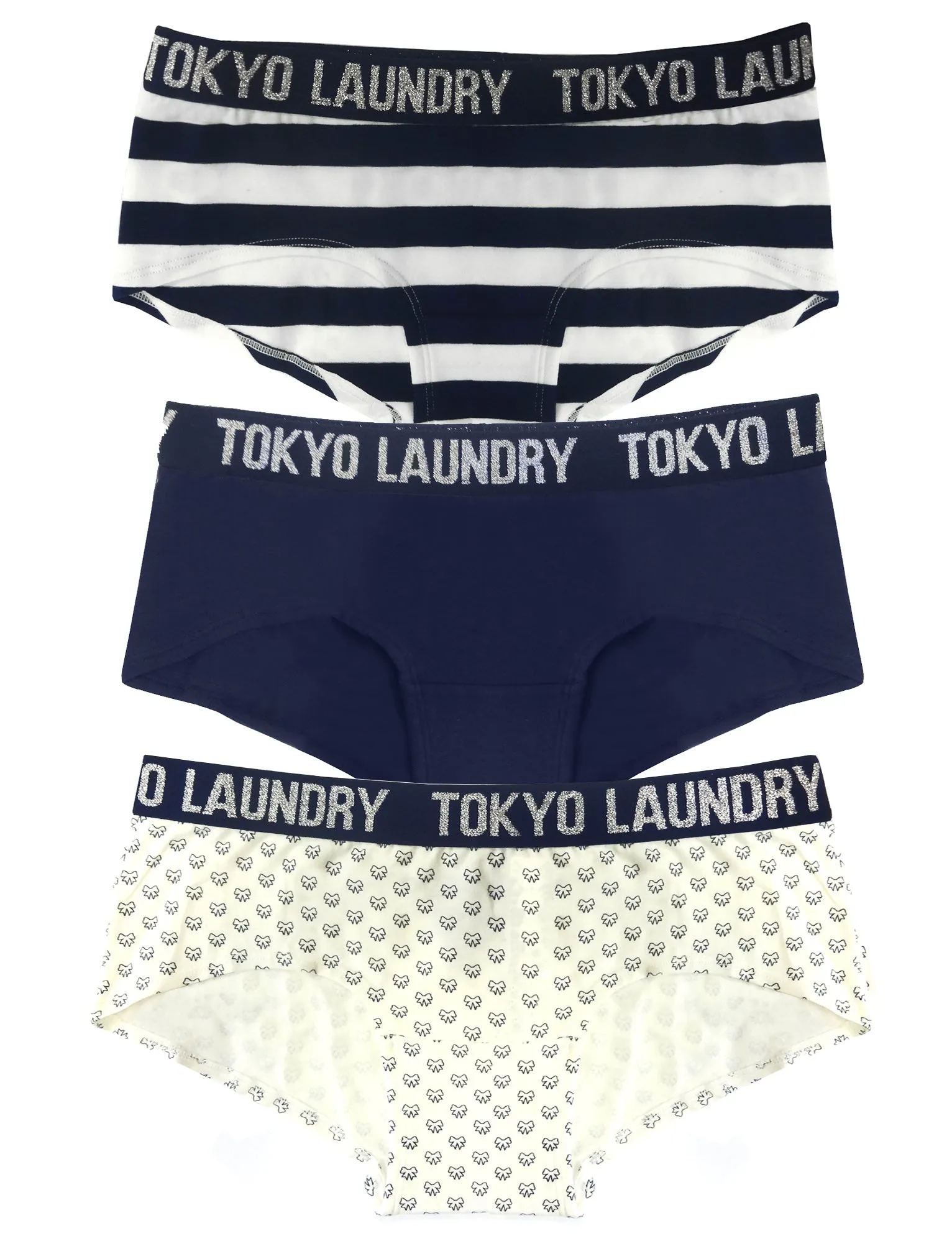 Ariana (3 Pack) Assorted Print Short Briefs In Ivory / Blue - Tokyo Laundry