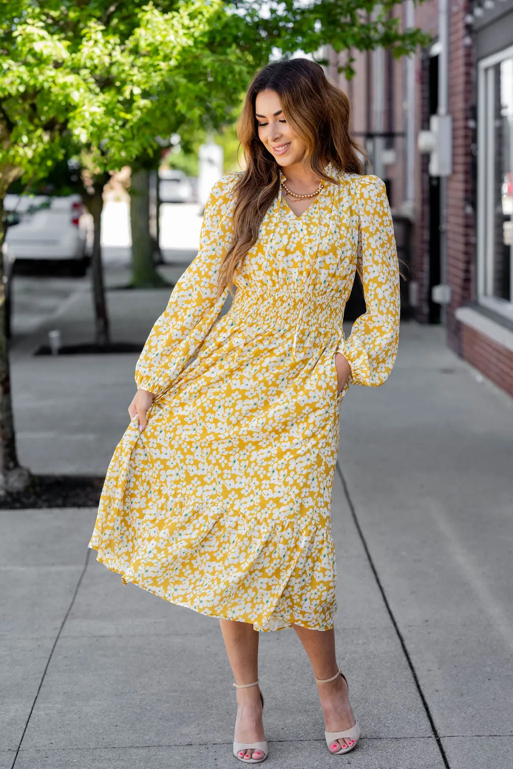 Azalea Ruffle Bottom Midi Dress