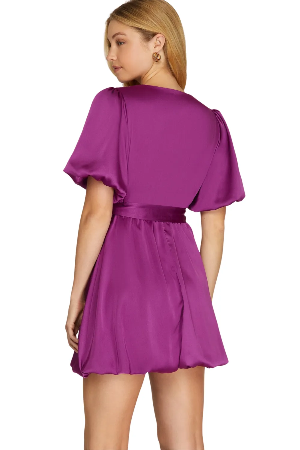 BALLOON HEM SKIRT SATIN DRESS | MAGENTA