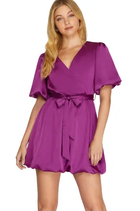 BALLOON HEM SKIRT SATIN DRESS | MAGENTA