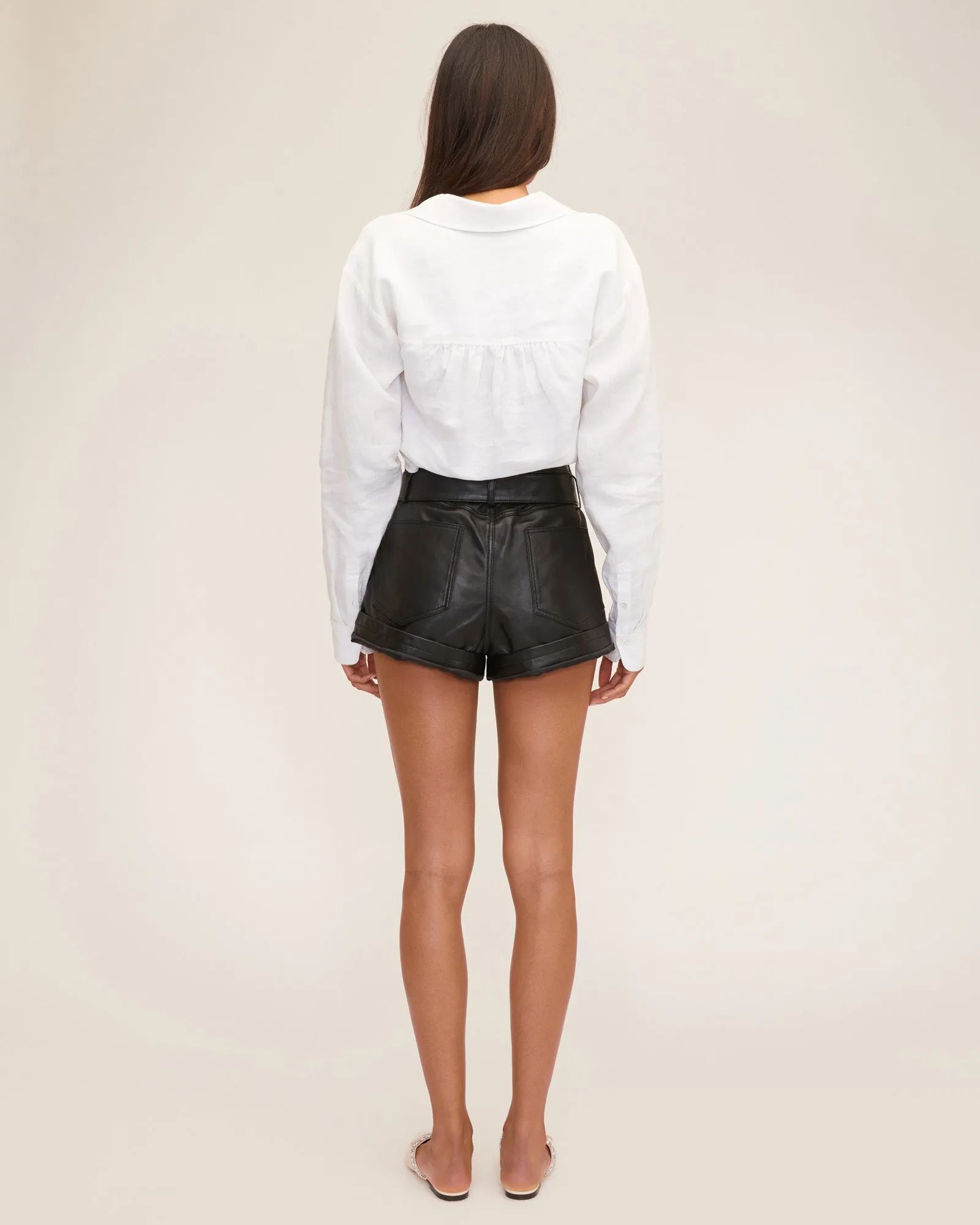 Banks Paper Bag Leather Boyfriend Short in Black