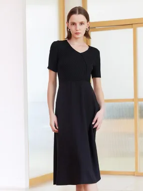 Black Mulberry Silk Patchwork Dress