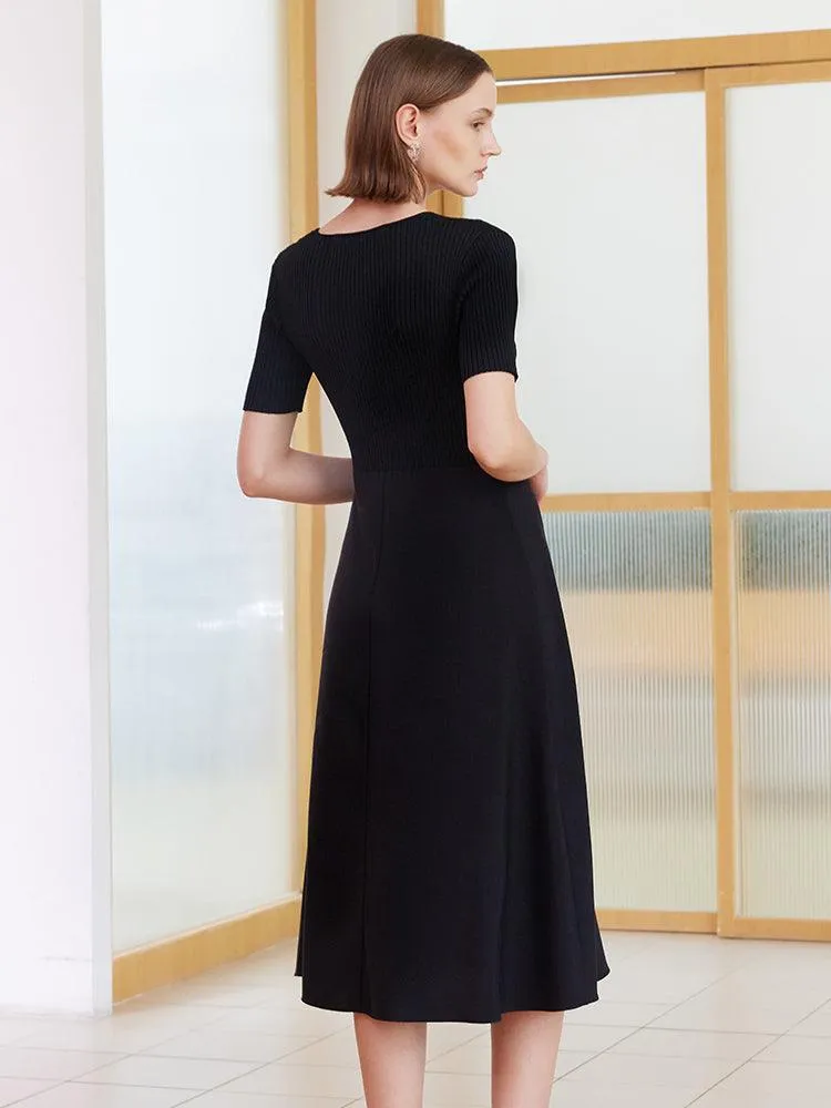 Black Mulberry Silk Patchwork Dress