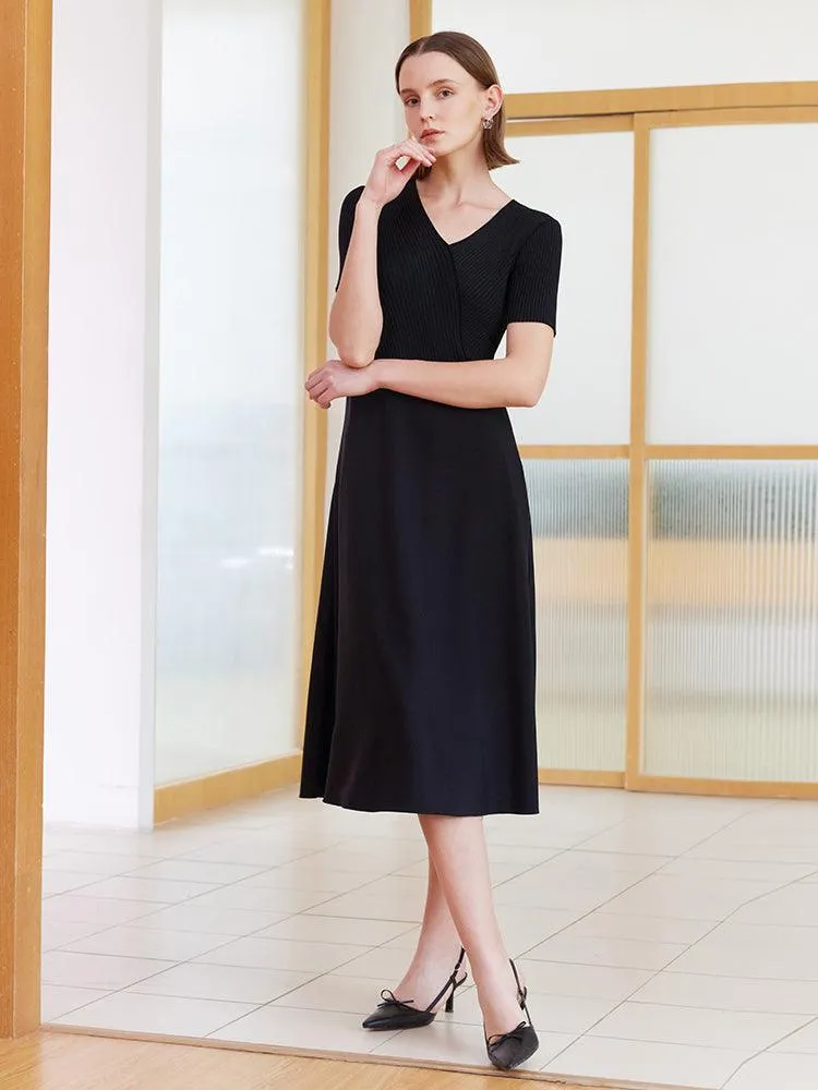 Black Mulberry Silk Patchwork Dress