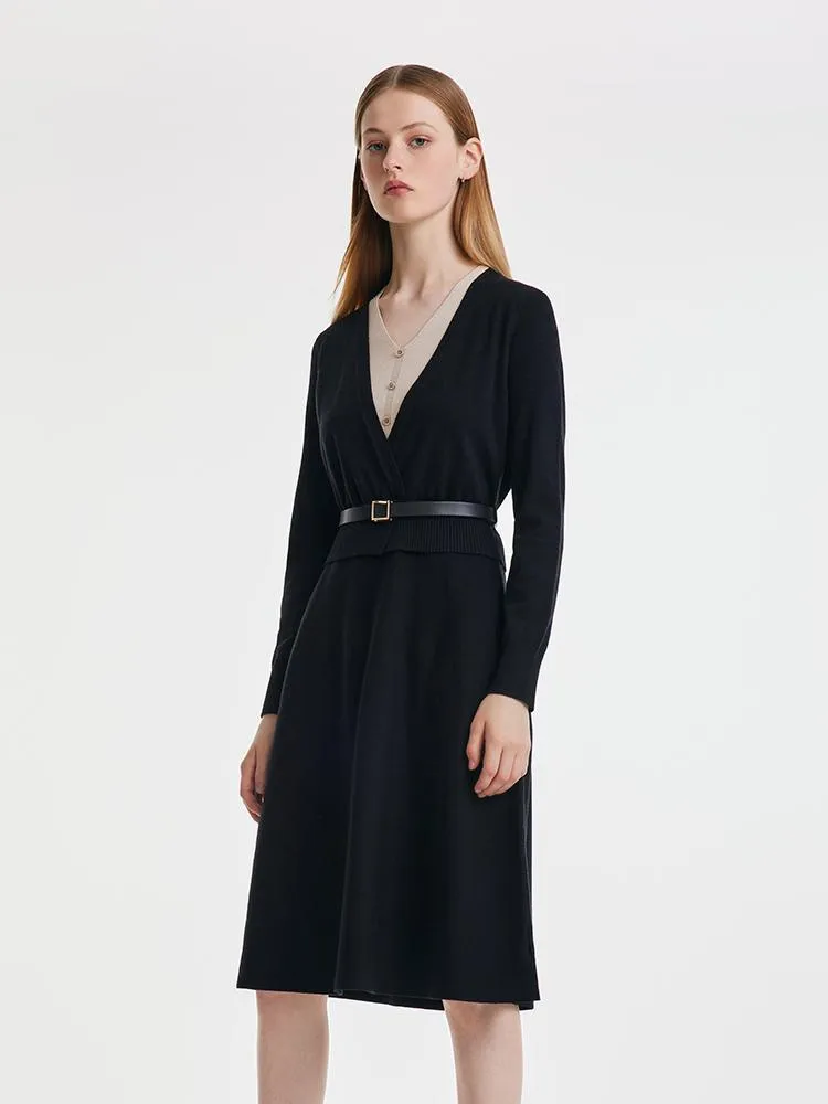 Black Tencel Midi Dress With Leather Belt