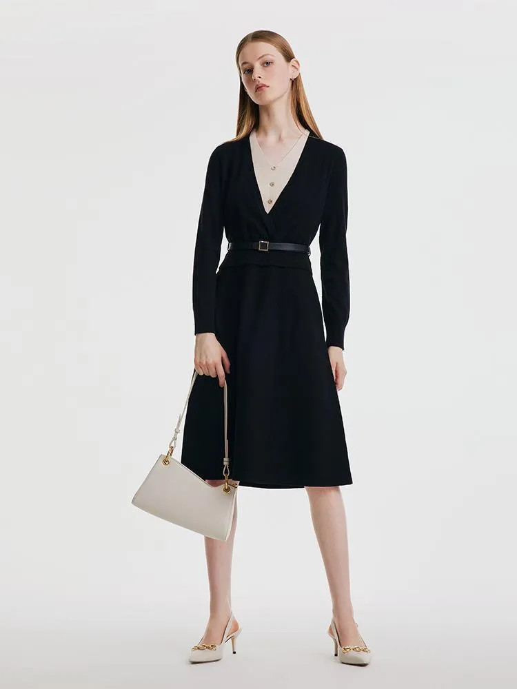Black Tencel Midi Dress With Leather Belt