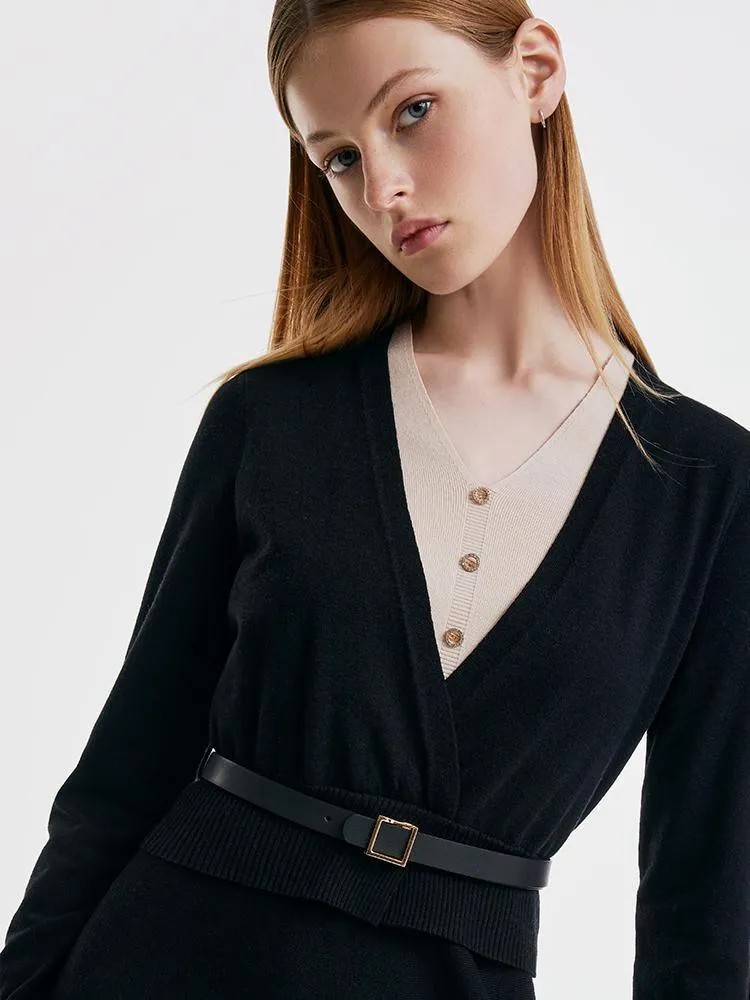 Black Tencel Midi Dress With Leather Belt