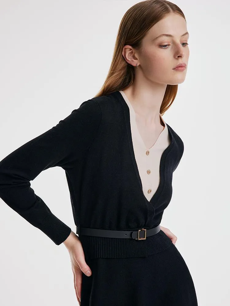 Black Tencel Midi Dress With Leather Belt