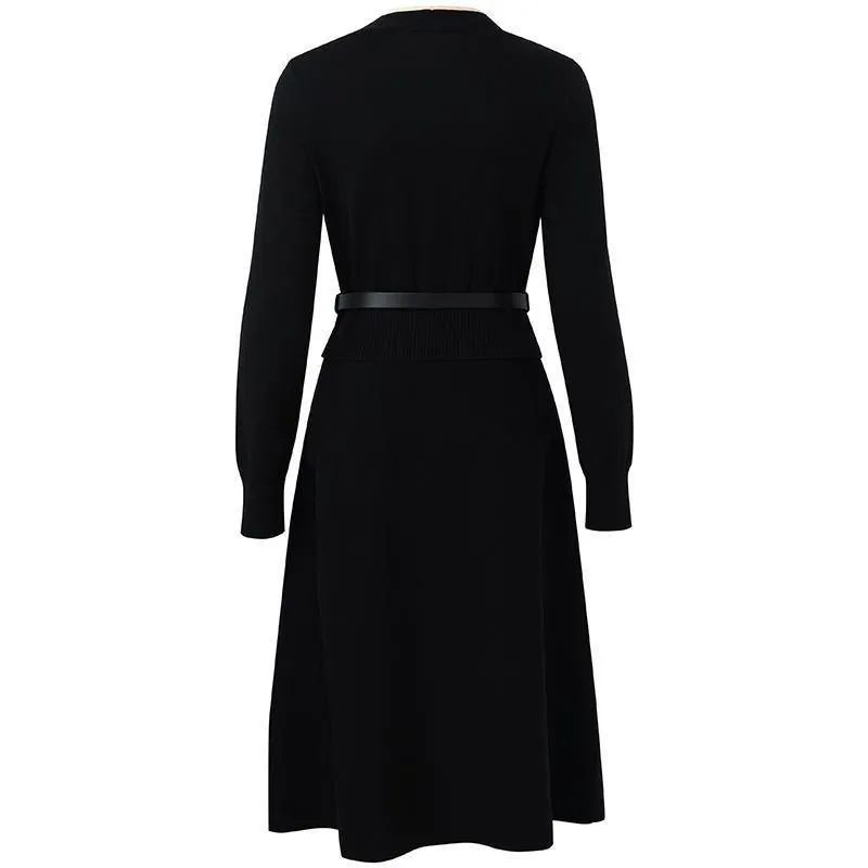Black Tencel Midi Dress With Leather Belt