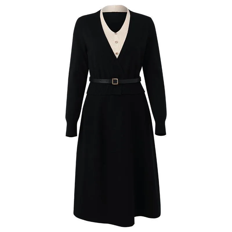 Black Tencel Midi Dress With Leather Belt