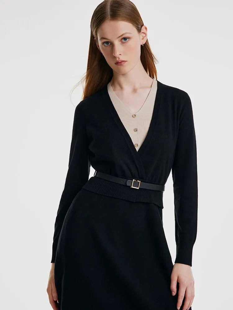 Black Tencel Midi Dress With Leather Belt