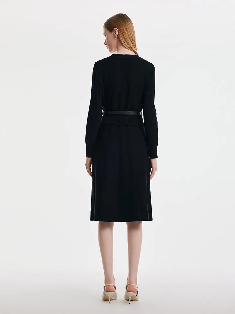 Black Tencel Midi Dress With Leather Belt