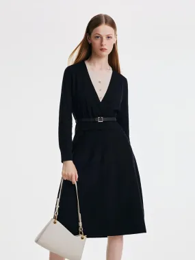 Black Tencel Midi Dress With Leather Belt