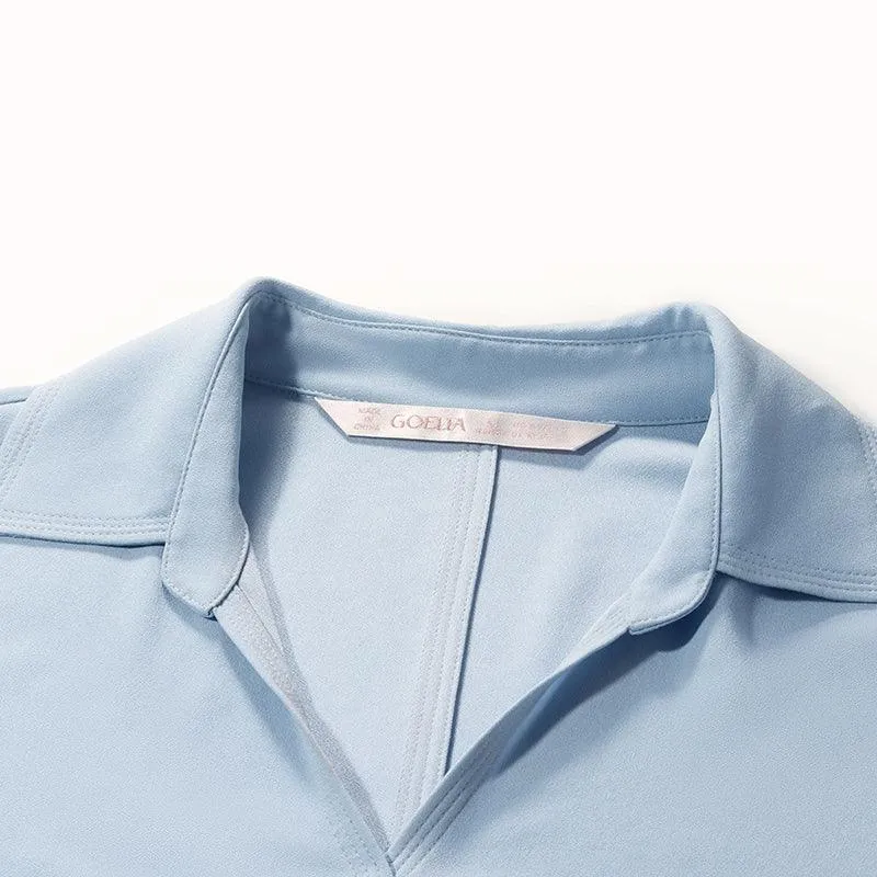 Blue V-neck Lapel Dress With Belt