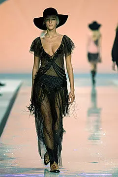 Blumarine - Editorial, Black Lace Long Dress with Sequins and Fringe - IT 42