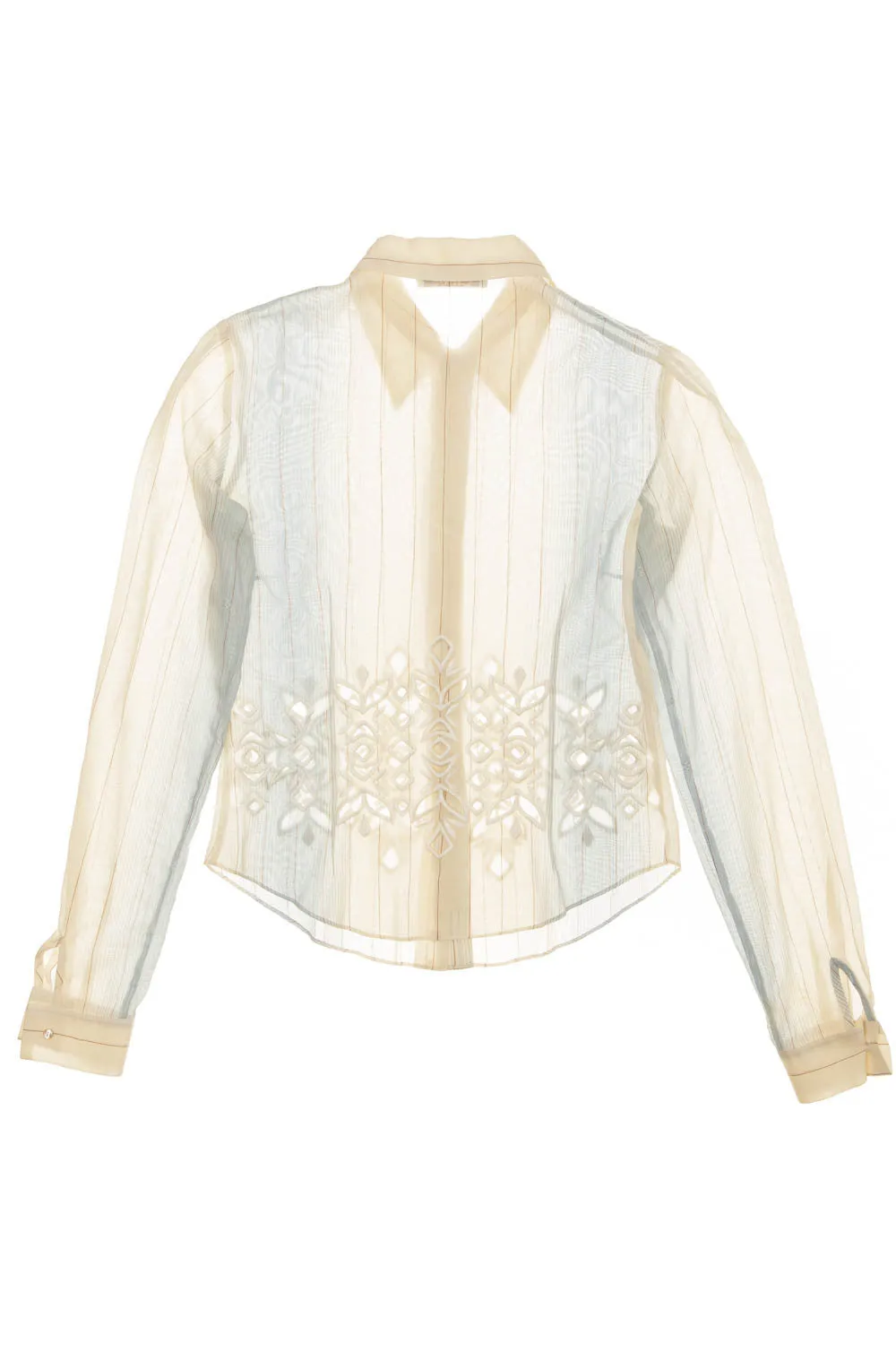 Chloe - Light Blue and Tan Long Sleeve Button Down with Cut Outs - FR 38