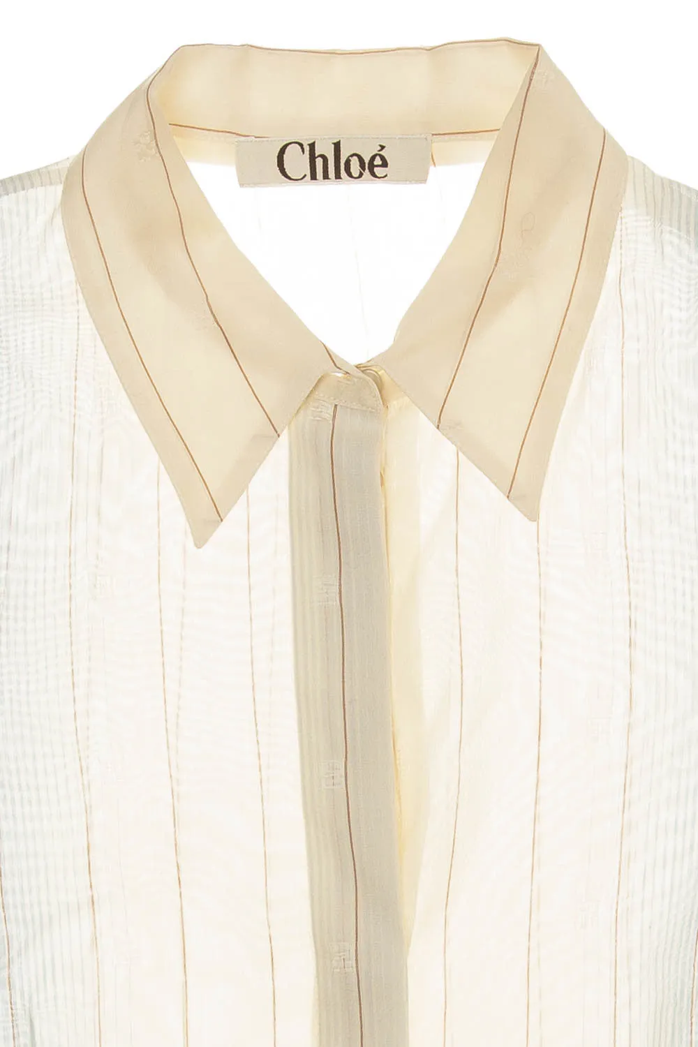 Chloe - Light Blue and Tan Long Sleeve Button Down with Cut Outs - FR 38