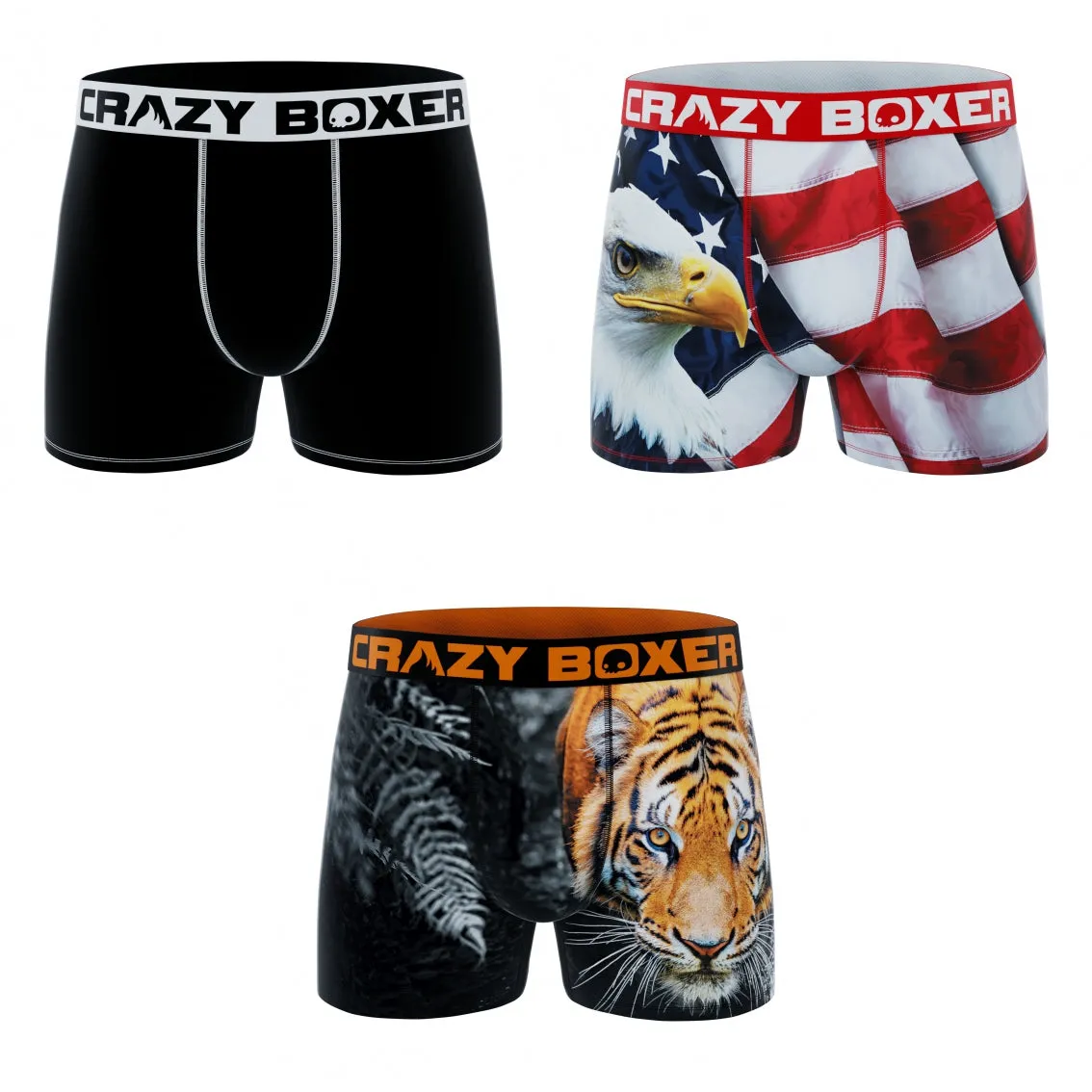 CRAZYBOXER Outdoor Tigers Eagle Men's Boxer Briefs (3 pack)