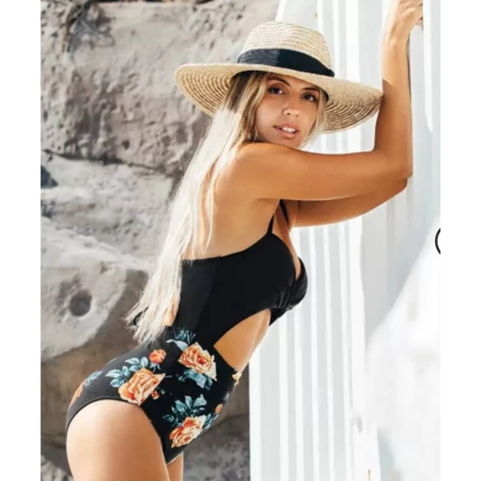 Cupshe Halter Cutout Lace Up One Piece Swimsuit in Black
