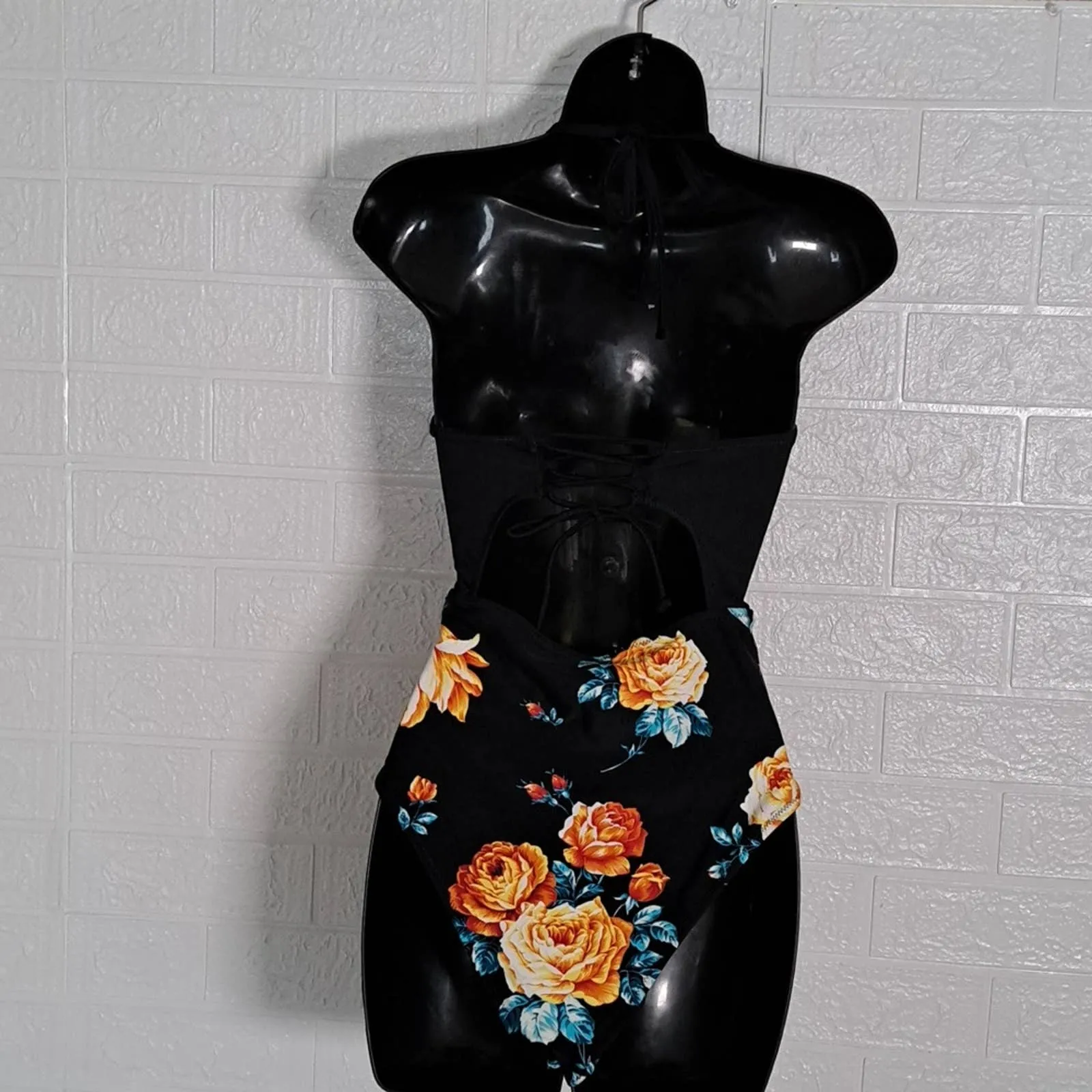 Cupshe Halter Cutout Lace Up One Piece Swimsuit in Black