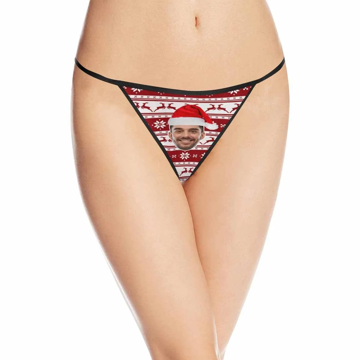 Custom Christmas Thongs Underwear Personalized Face Women's G-String Panties Gift for Girlfriend or Wife