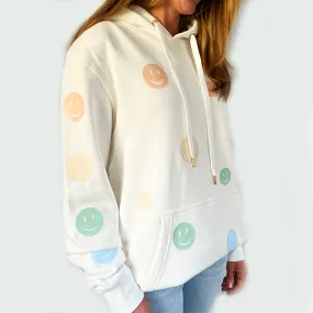 Dean Chic White Hoodie - Pastel Smiley Faces
