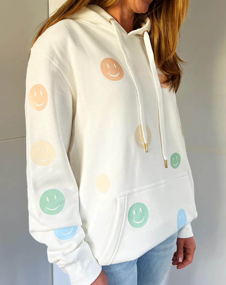Dean Chic White Hoodie - Pastel Smiley Faces