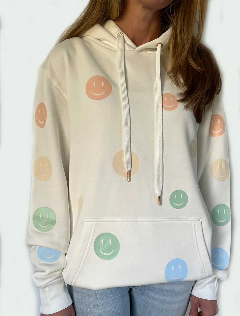Dean Chic White Hoodie - Pastel Smiley Faces