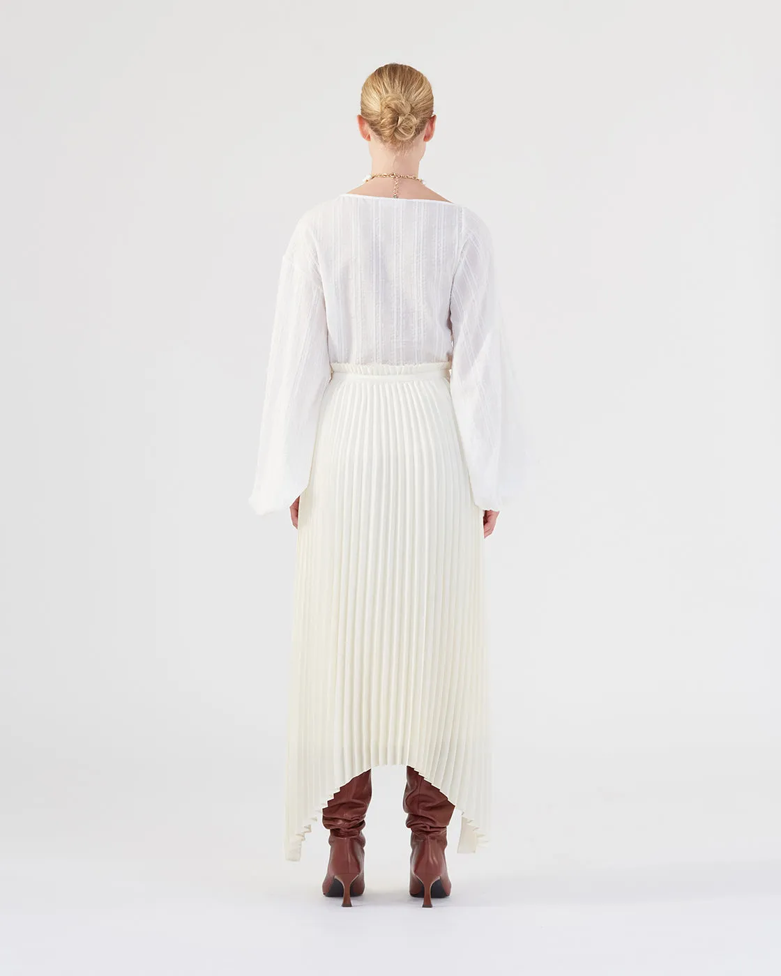 Dilan Skirt Pleated Satin Off-White