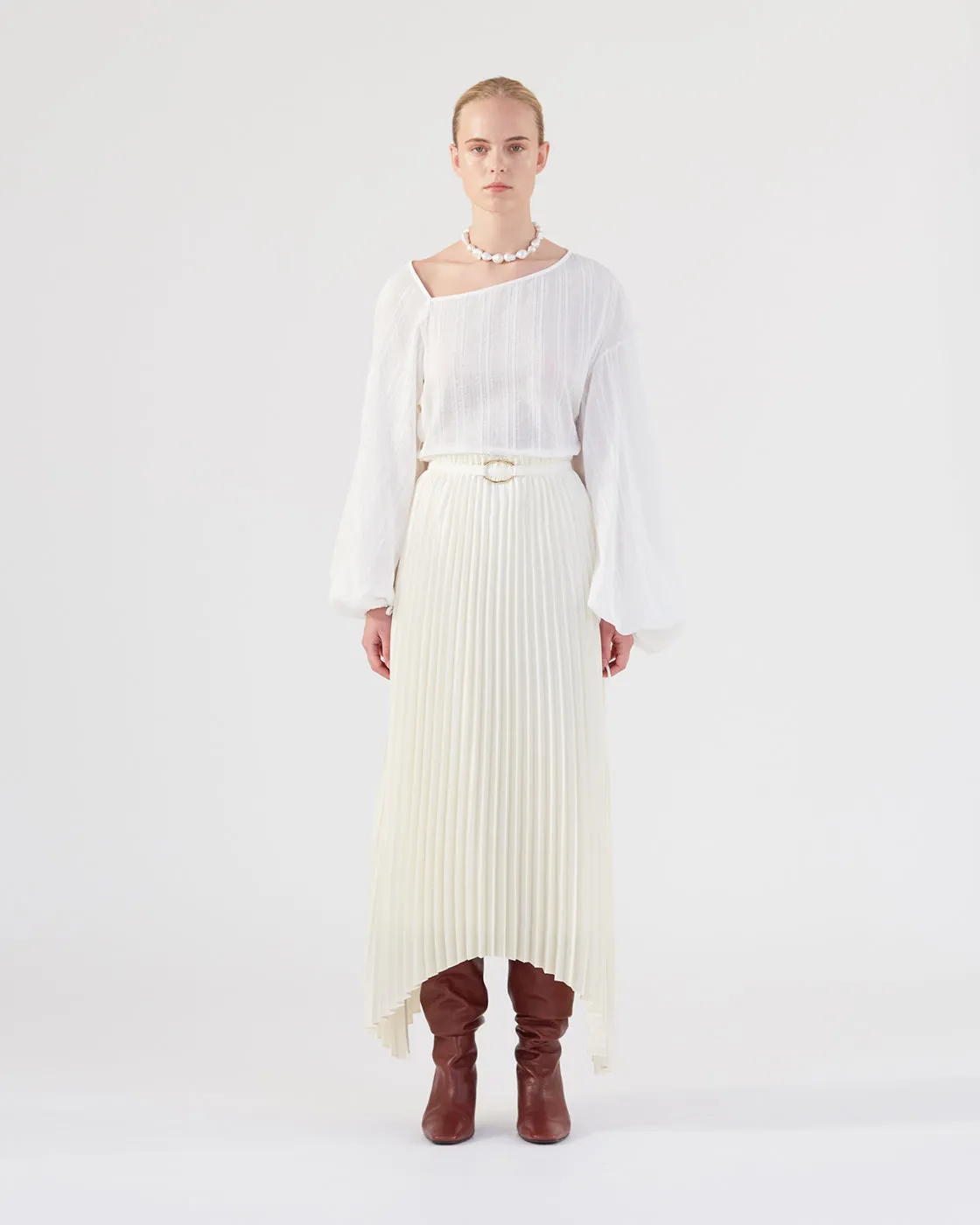 Dilan Skirt Pleated Satin Off-White