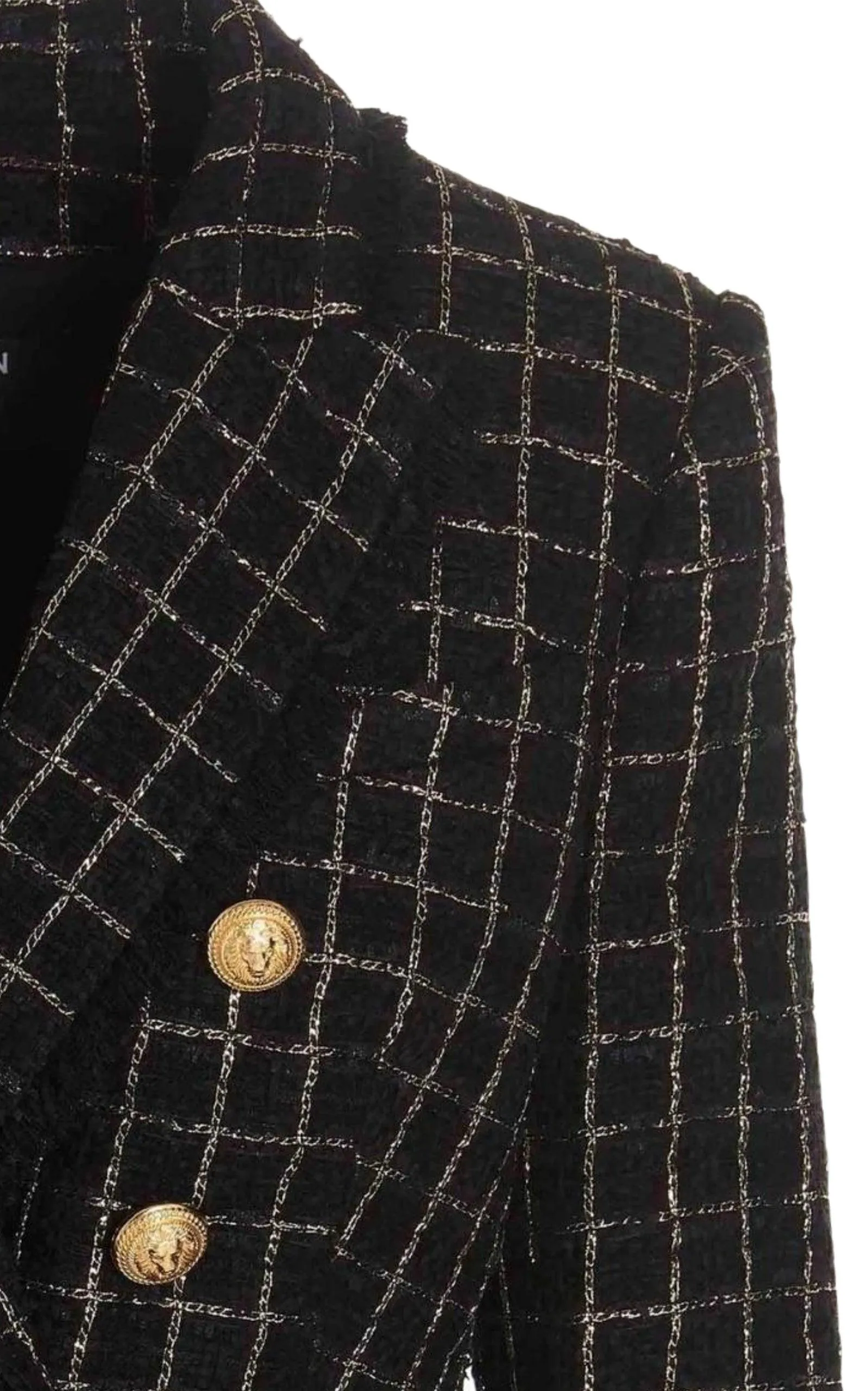 Double-breasted Checked Tweed Jacket