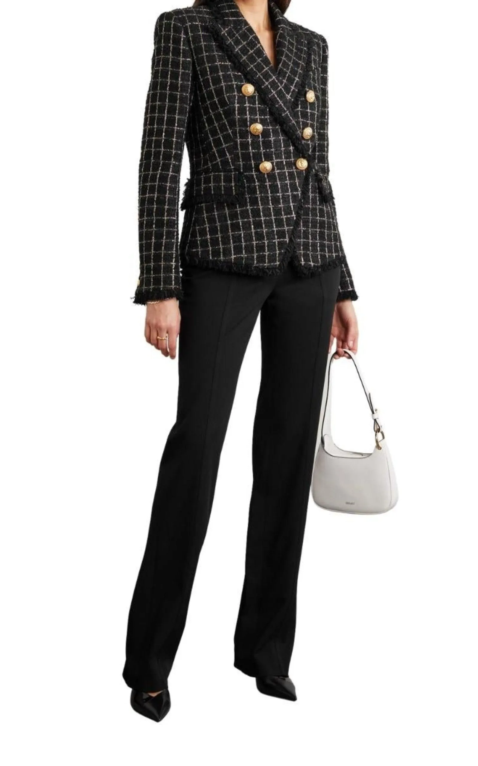 Double-breasted Checked Tweed Jacket