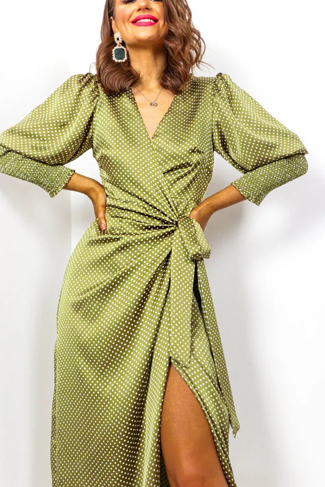 Drive Em Wild - Olive Green Midi Wrap Dress