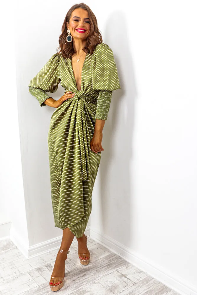 Drive Em Wild - Olive Green Midi Wrap Dress