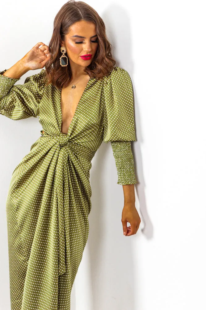 Drive Em Wild - Olive Green Midi Wrap Dress