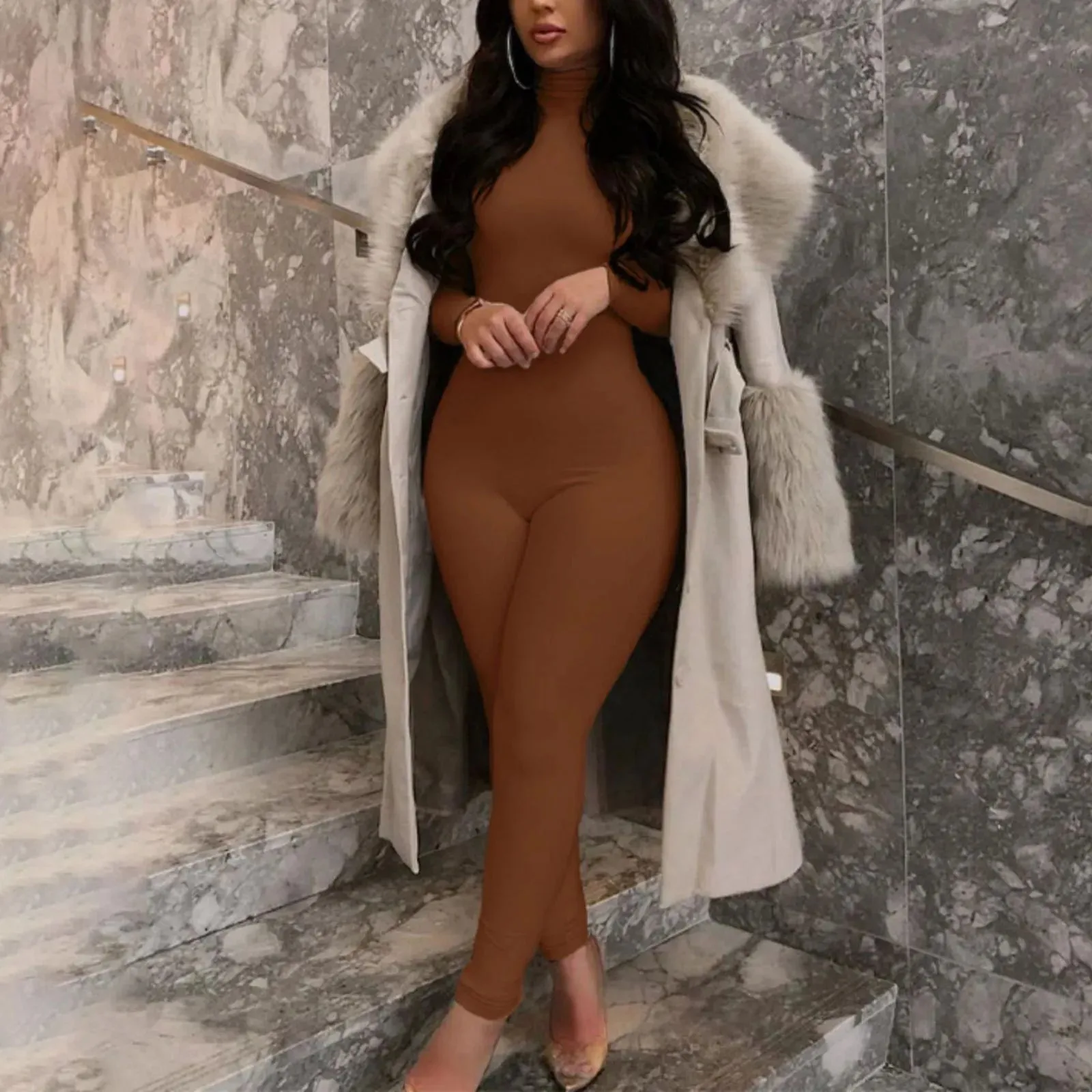 Getadme Black Turtleneck Romper Sexy Bodycon Jumpsuit Streetwear Autumn Winter One Piece Fitness Sports Bodysuits Velvet Yo-ga Onesie