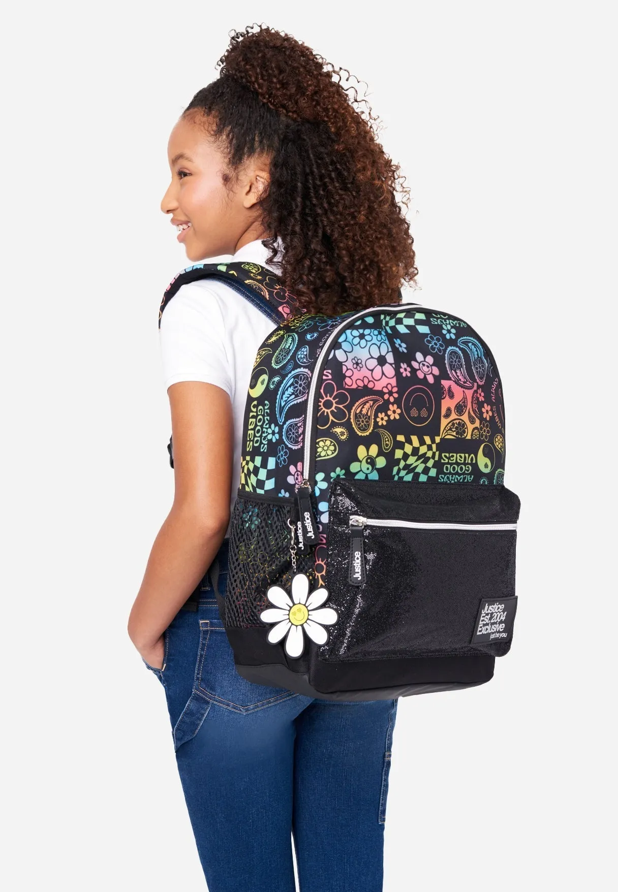 Glitter Graphic Backpack with Keychain