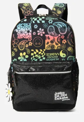 Glitter Graphic Backpack with Keychain